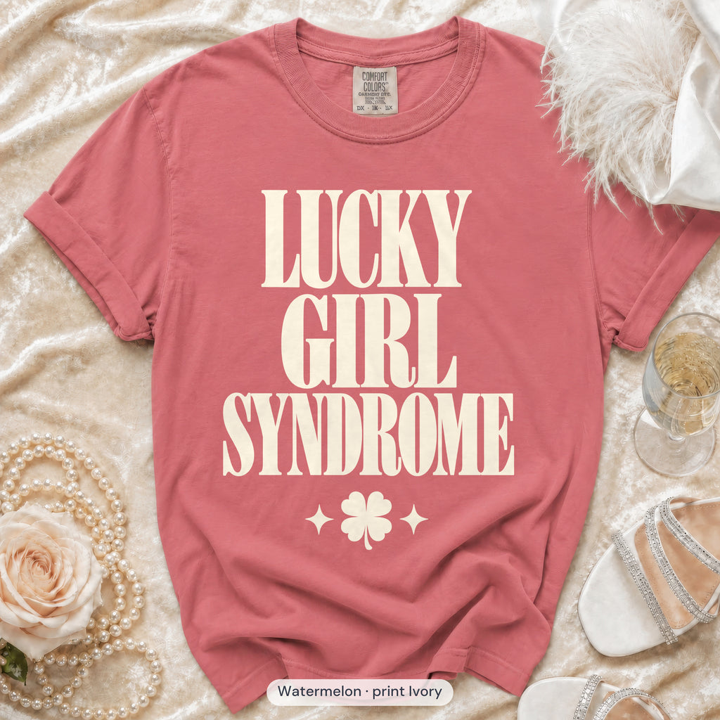 Watermelon Lucky Bride & Lucky Girl Syndrome bachelorette crew t-shirt, print in ivory