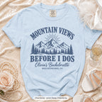 Chambray Mountain Views Before I Dos bachelorette crew t-shirt, print in deep chambray