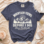 Denim Mountain Views Before I Dos bachelorette crew t-shirt, print in ivory