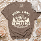 Espresso Mountain Views Before I Dos bachelorette crew t-shirt, print in ivory