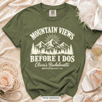 Hemp Mountain Views Before I Dos bachelorette crew t-shirt, print in ivory