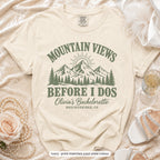 Ivory Mountain Views Before I Dos bride t-shirt, print matches your crew colour