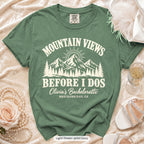 Light Green Mountain Views Before I Dos bachelorette crew t-shirt, print in ivory