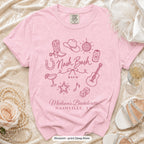 Blossom Nash Bash bachelorette crew t-shirt, print in deep rose