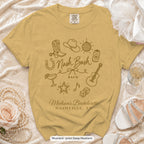 Mustard Nash Bash bachelorette crew t-shirt, print in deep mustard