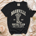 Black Nashville Social Club bachelorette crew t-shirt, print in ivory