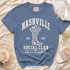 Blue Jean Nashville Social Club bachelorette crew t-shirt, print in ivory