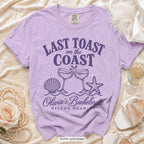 Orchid Last Toast on the Coast bachelorette t-shirt, print in grape