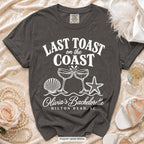 Pepper Last Toast on the Coast bachelorette t-shirt, print in white
