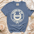 Blue Jean Saddlin' Up & Settlin' Down bachelorette crew t-shirt, print in ivory