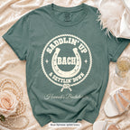 Blue Spruce Saddlin' Up & Settlin' Down bachelorette crew t-shirt, print in ivory