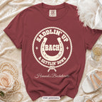 Chili Saddlin' Up & Settlin' Down bachelorette crew t-shirt, print in ivory