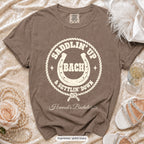Espresso Saddlin' Up & Settlin' Down bachelorette crew t-shirt, print in ivory