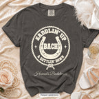 Pepper Saddlin' Up & Settlin' Down bachelorette crew t-shirt, print in ivory
