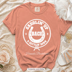 Terracotta Saddlin' Up & Settlin' Down bachelorette crew t-shirt, print in white