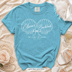 Lagoon Blue Seashell Bachelorette bachelorette crew t-shirt, print in white