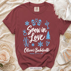 Chili Snow In Love bachelorette crew t-shirt, print in white