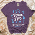 Grape Snow In Love bachelorette crew t-shirt, print in white