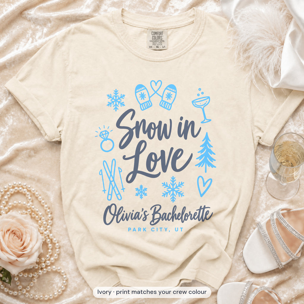 Ivory Snow In Love bride t-shirt, print matches your crew colour