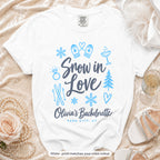 White Snow In Love bride t-shirt, print matches your crew colour