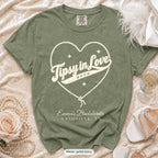 Moss Tipsy In Love bachelorette crew t-shirt, print in ivory