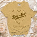 Mustard Tipsy In Love bachelorette crew t-shirt, print in deep mustard