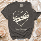 Pepper Tipsy In Love bachelorette crew t-shirt, print in ivory