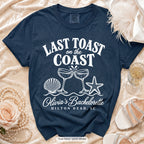 True Navy Last Toast on the Coast bachelorette t-shirt, print in white