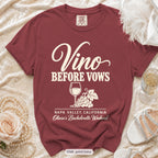 Chili Vino Before Vows bachelorette crew t-shirt, print in ivory