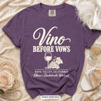 Grape Vino Before Vows bachelorette crew t-shirt, print in ivory