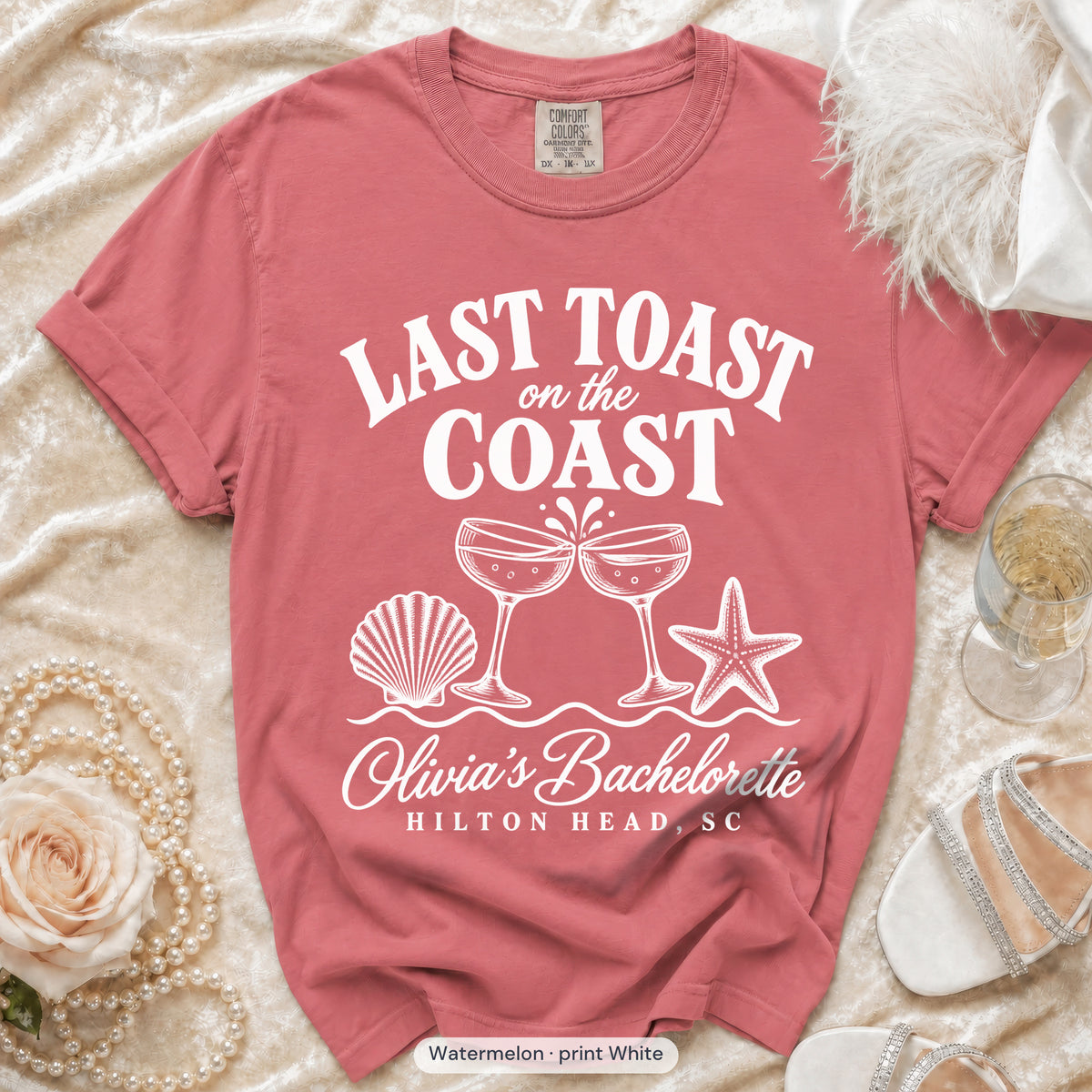 Watermelon Last Toast on the Coast bachelorette t-shirt, print in white