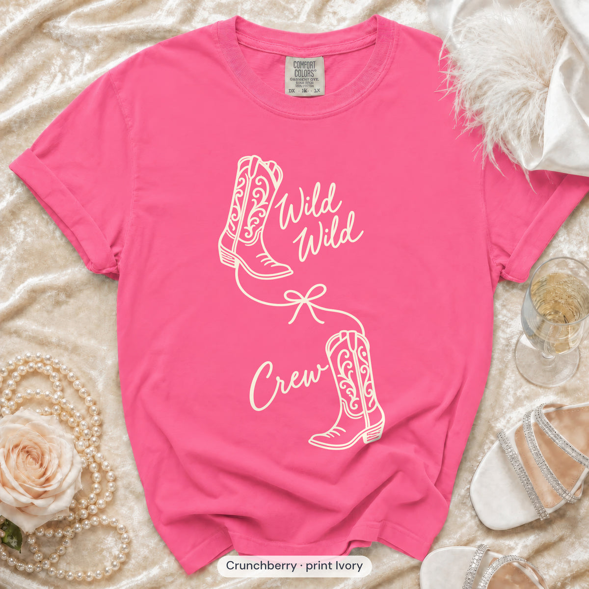 Crunchberry Wild Wild Wife & Wild Wild Crew bachelorette crew t-shirt, print in ivory
