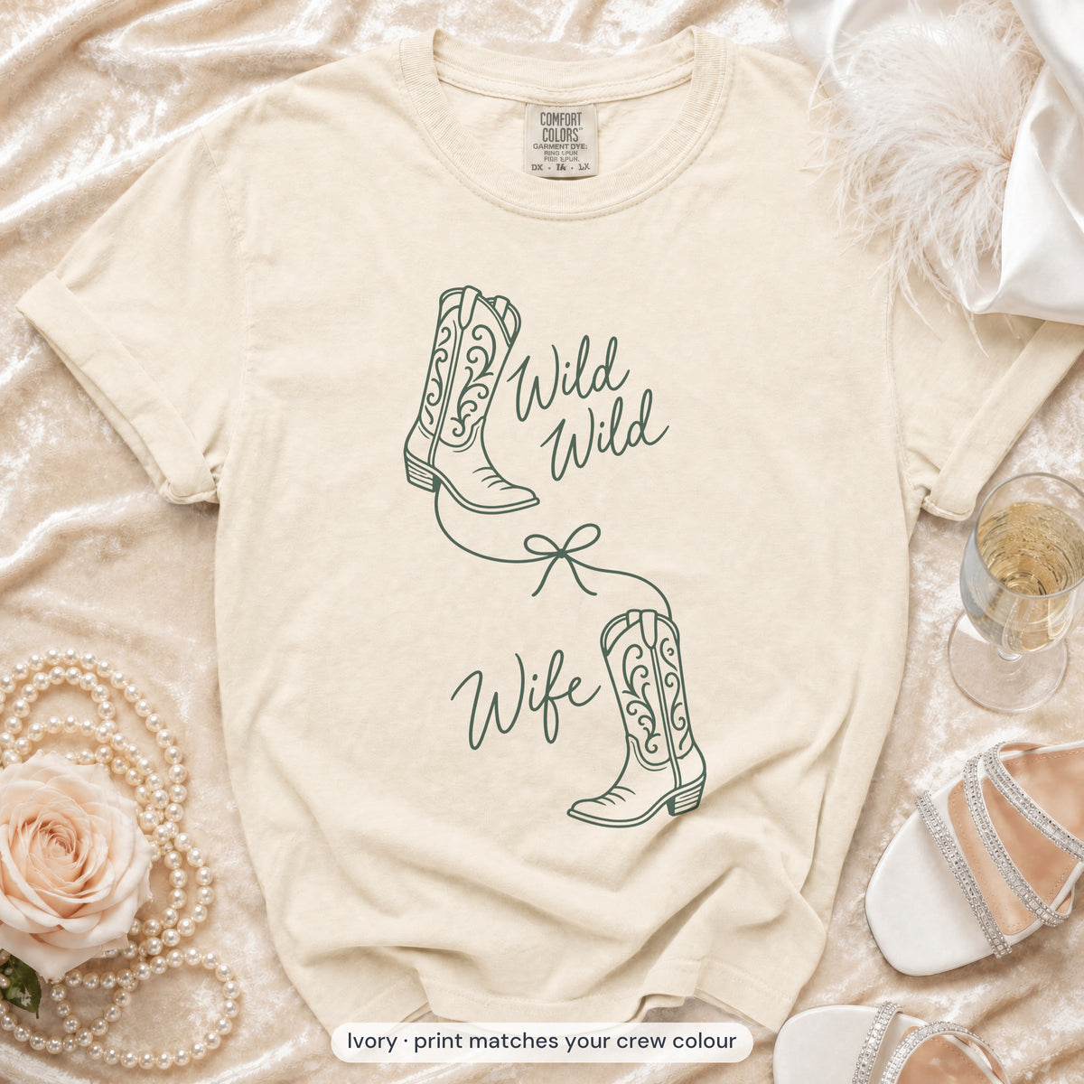 Ivory Wild Wild Wife & Wild Wild Crew bride t-shirt, print matches your crew colour