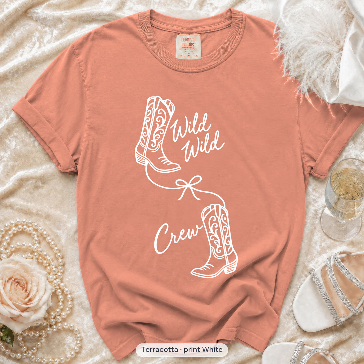Terracotta Wild Wild Wife & Wild Wild Crew bachelorette crew t-shirt, print in white