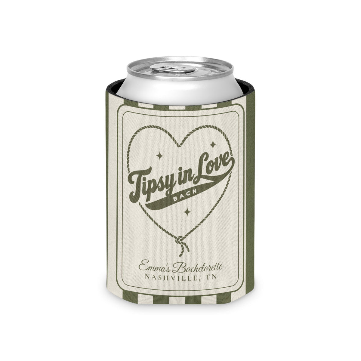 Tipsy In Love striped can cooler, Moss