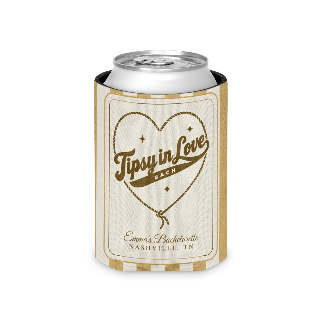 Tipsy In Love striped can cooler, Mustard