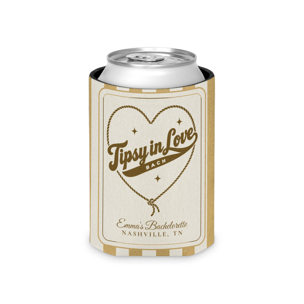 Tipsy In Love striped can cooler, Mustard
