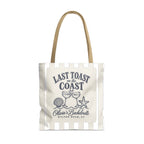 Last Toast On The Coast striped tote in Bride, ivory stripes with navy print