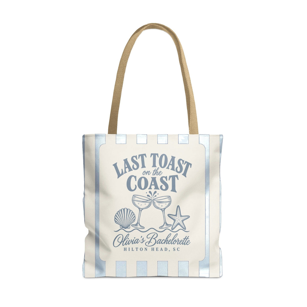 Last Toast On The Coast striped tote bag, Chambray stripes