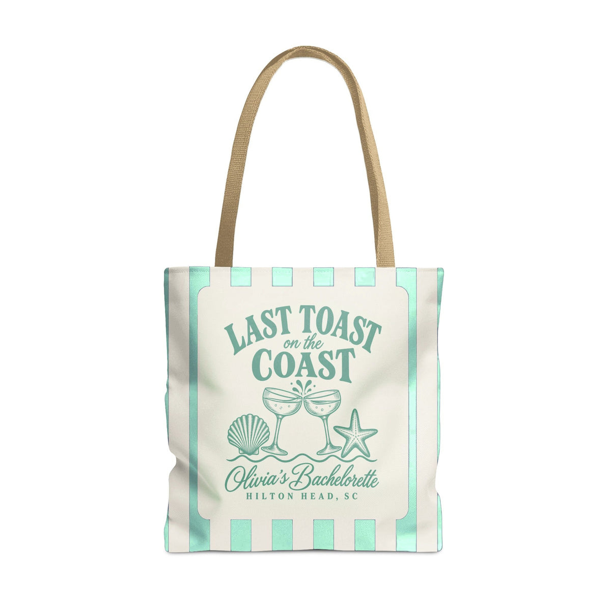 Last Toast On The Coast striped tote bag, Island Reef stripes