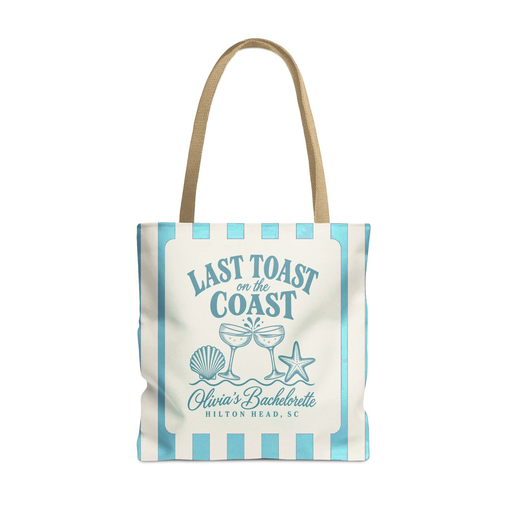 Last Toast On The Coast striped tote bag, Lagoon Blue stripes