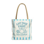 Last Toast On The Coast striped tote bag, Lagoon Blue stripes