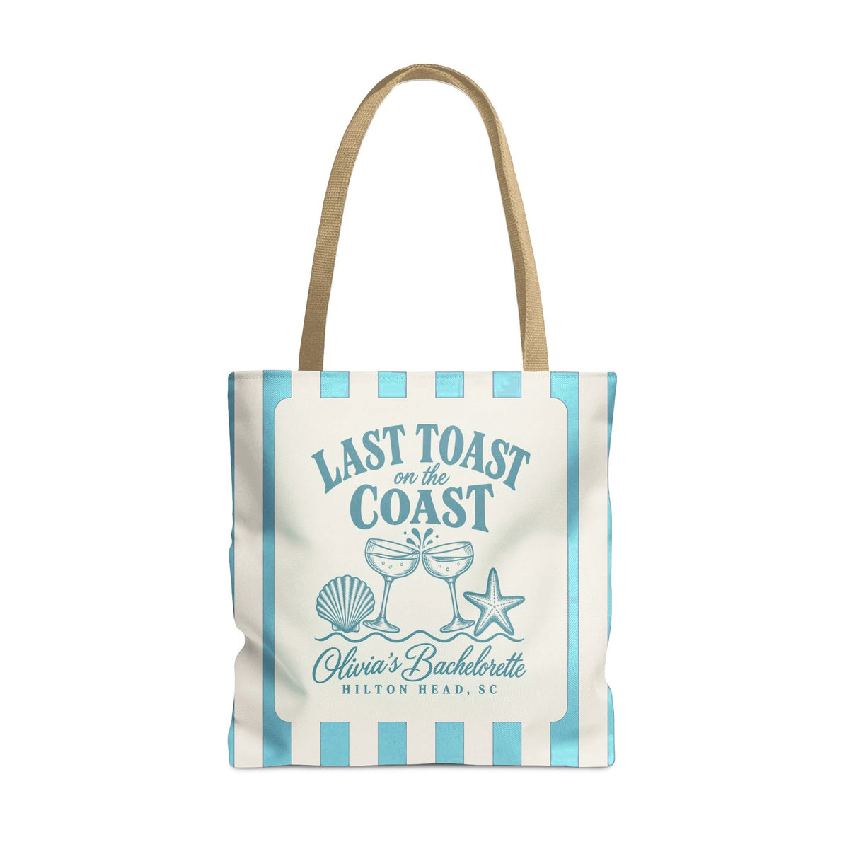 Last Toast On The Coast striped tote bag, Lagoon Blue stripes