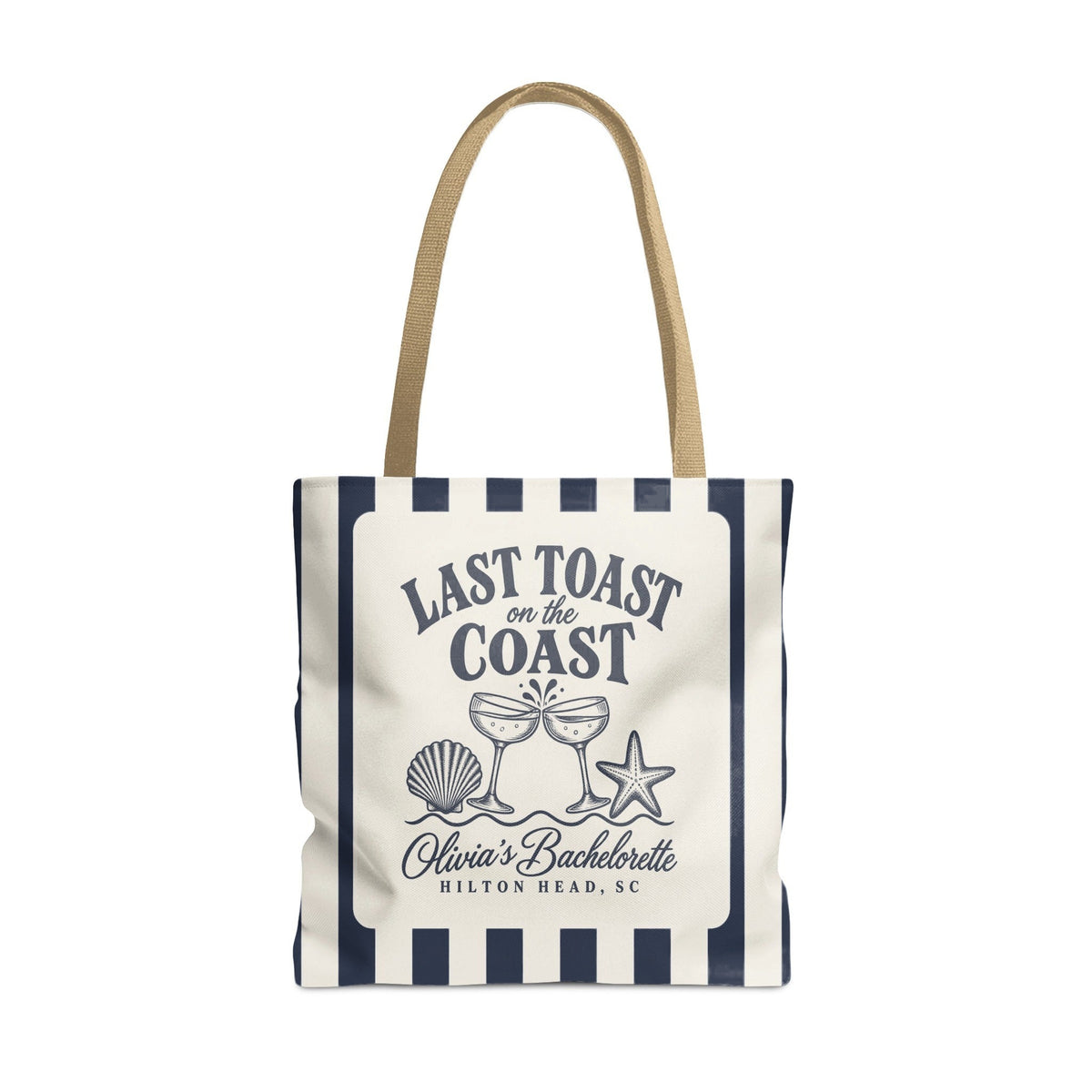 Last Toast On The Coast striped tote bag, True Navy stripes
