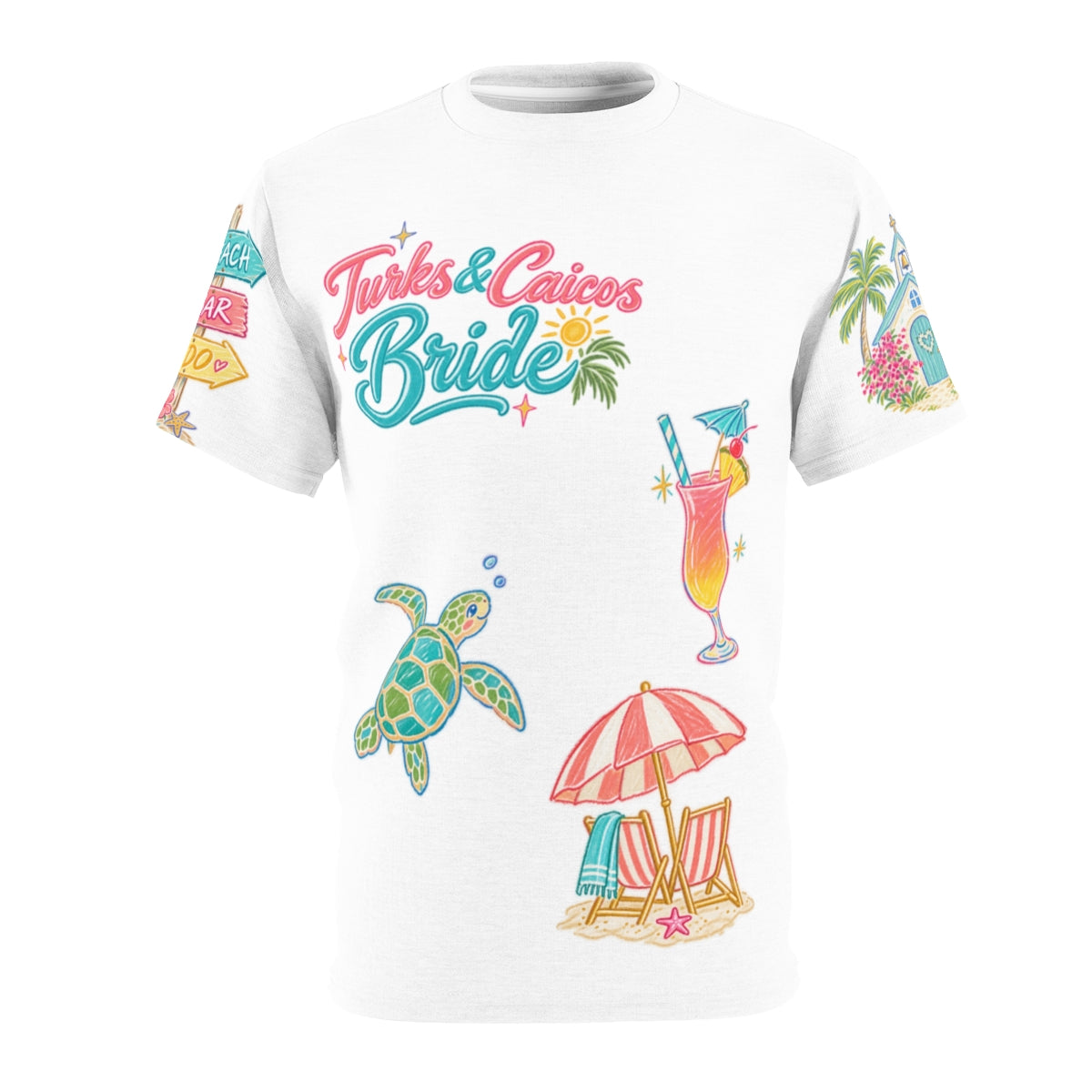 Turks and Caicos Bride Doodles T-shirt, flat front