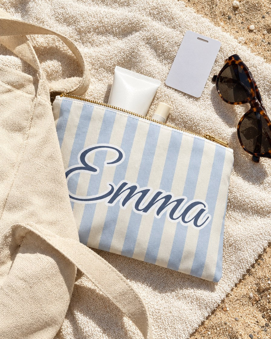 Striped zip pouch printed with the name Emma